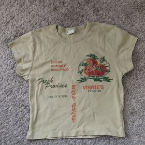 Beige Graphic T-Shirt with Red and Green Print